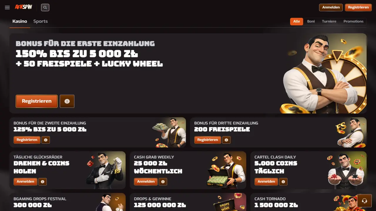 Afkspin Boni & Aktionen – Screenshot
